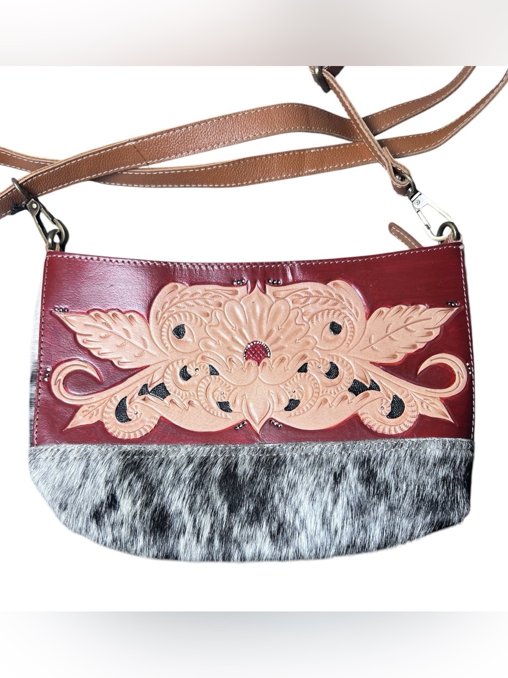 NWT Myra Bag Solitude Wallet Clutch Crossbody Shoulder Bag Floral Tooled Cowhide
